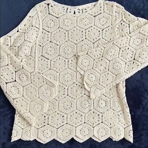 48# Boho NWOT Cream Crochet Sweater